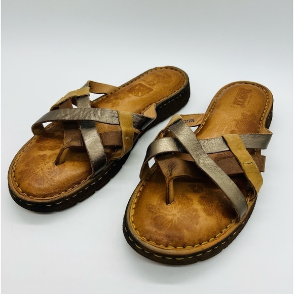 BORN WOMENS THONG BROWN LEATHER SANDALS SIZE 8 - Picture 1 of 15